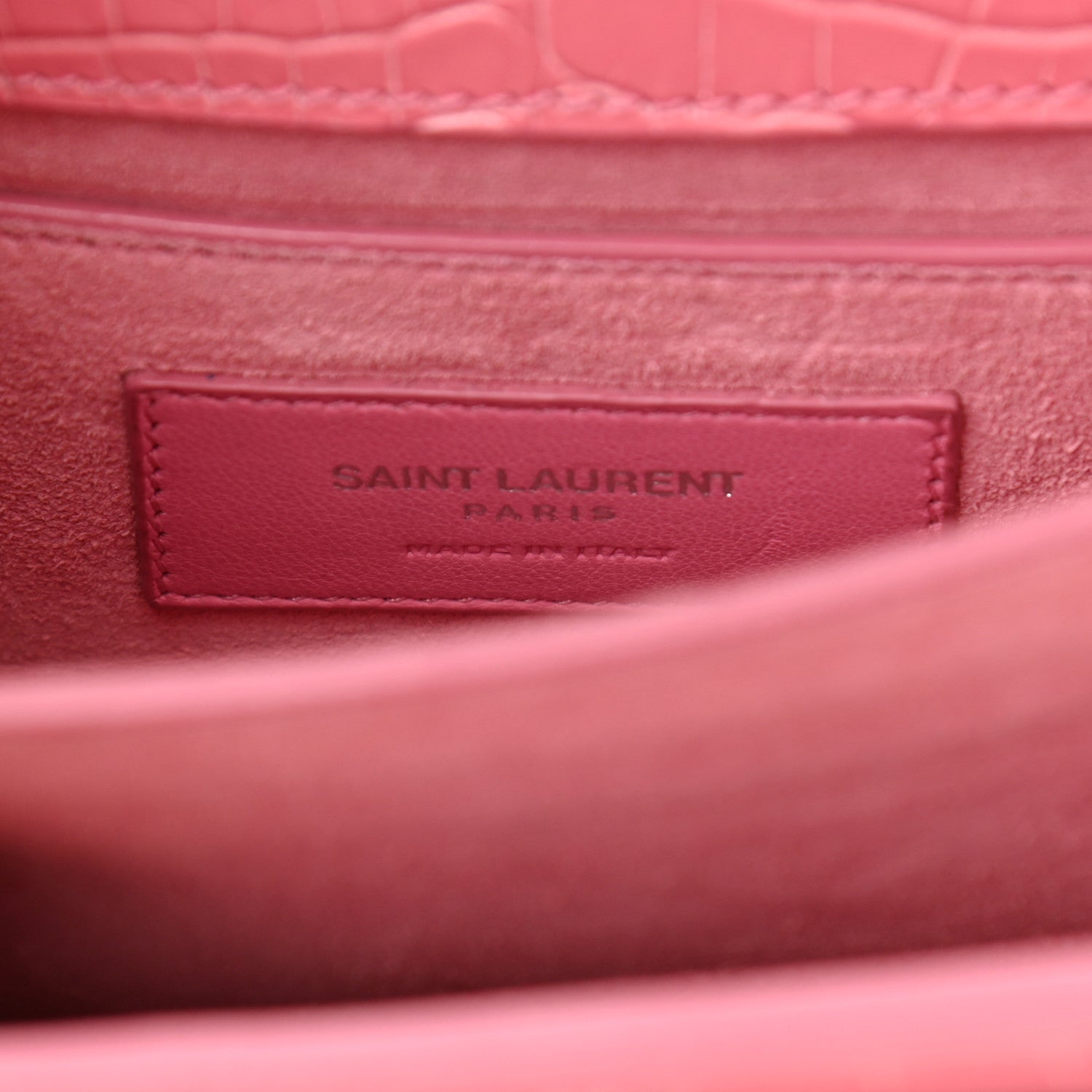 Saint Laurent Calfskin Crocodile Embossed Small Monogram Sunset Pink 8 of 11