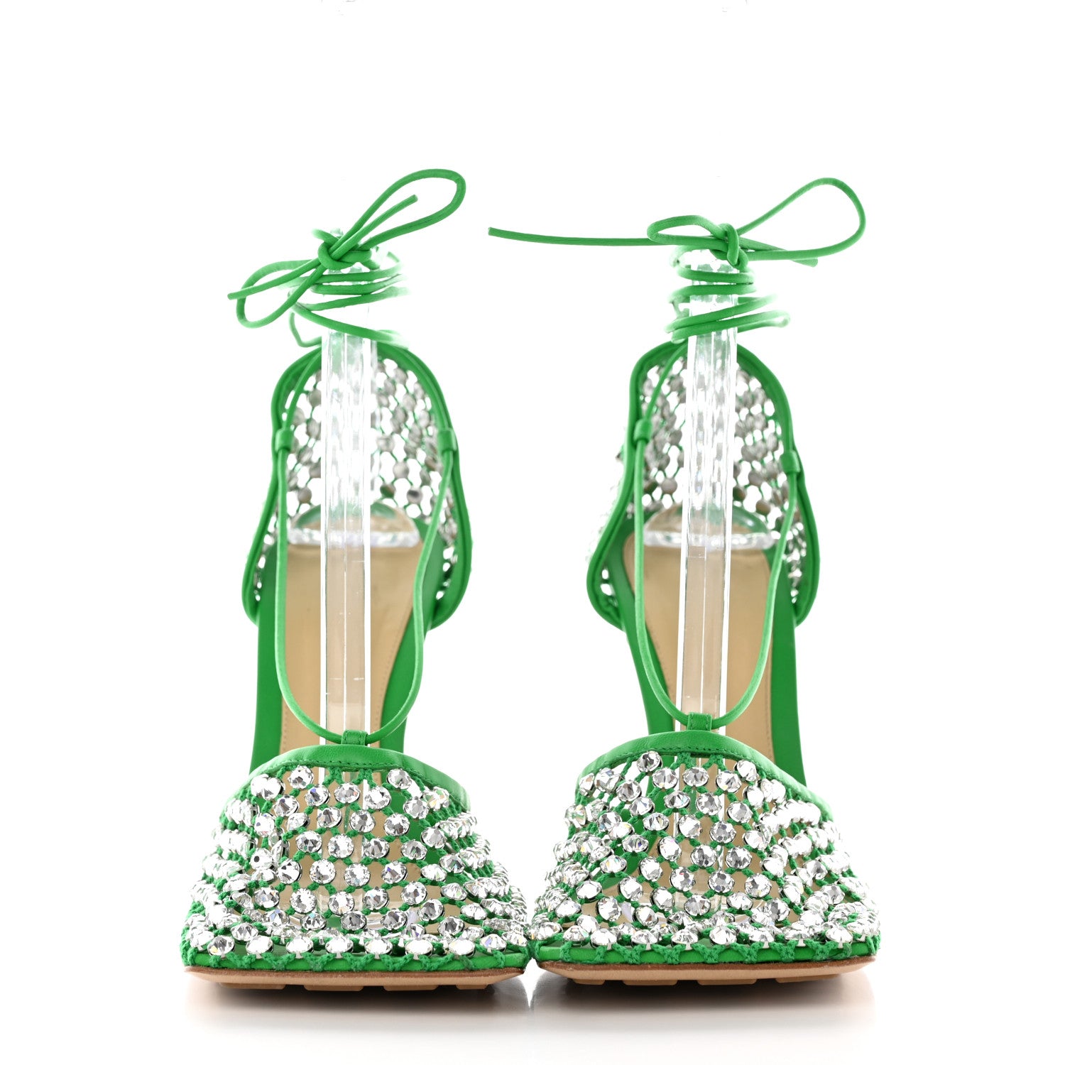 Bottega Veneta Mesh Nappa Crystal Embellished Sparkle Stretch Ankle Tie Sandals 41 Parakeet 2 of 15