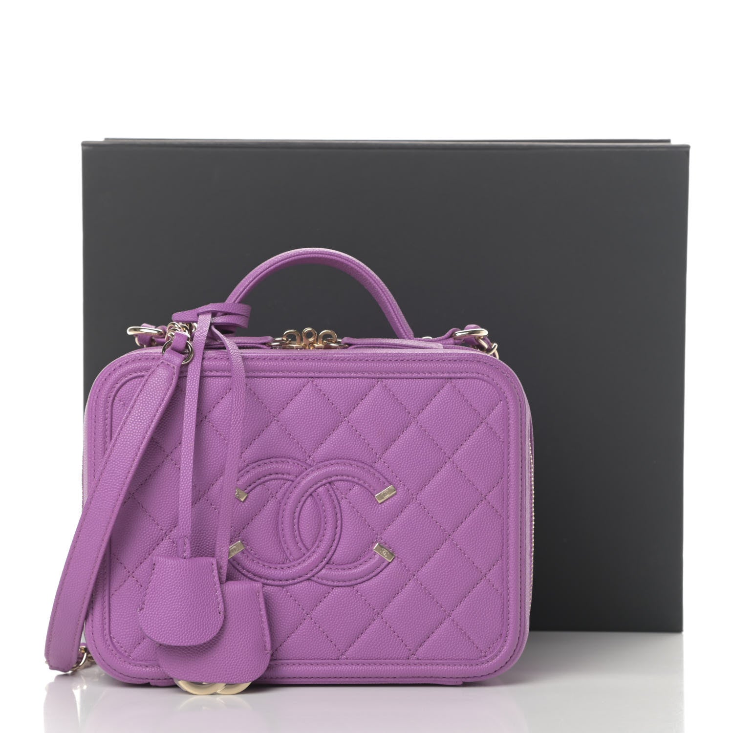 Chanel Caviar Quilted Medium CC Filigree Vanity Case Purple 12 of 12