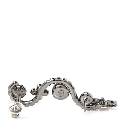 Chanel Crystal Bead CC Clip On Cuff Earrings Turquoise Ruthenium 4 of 5