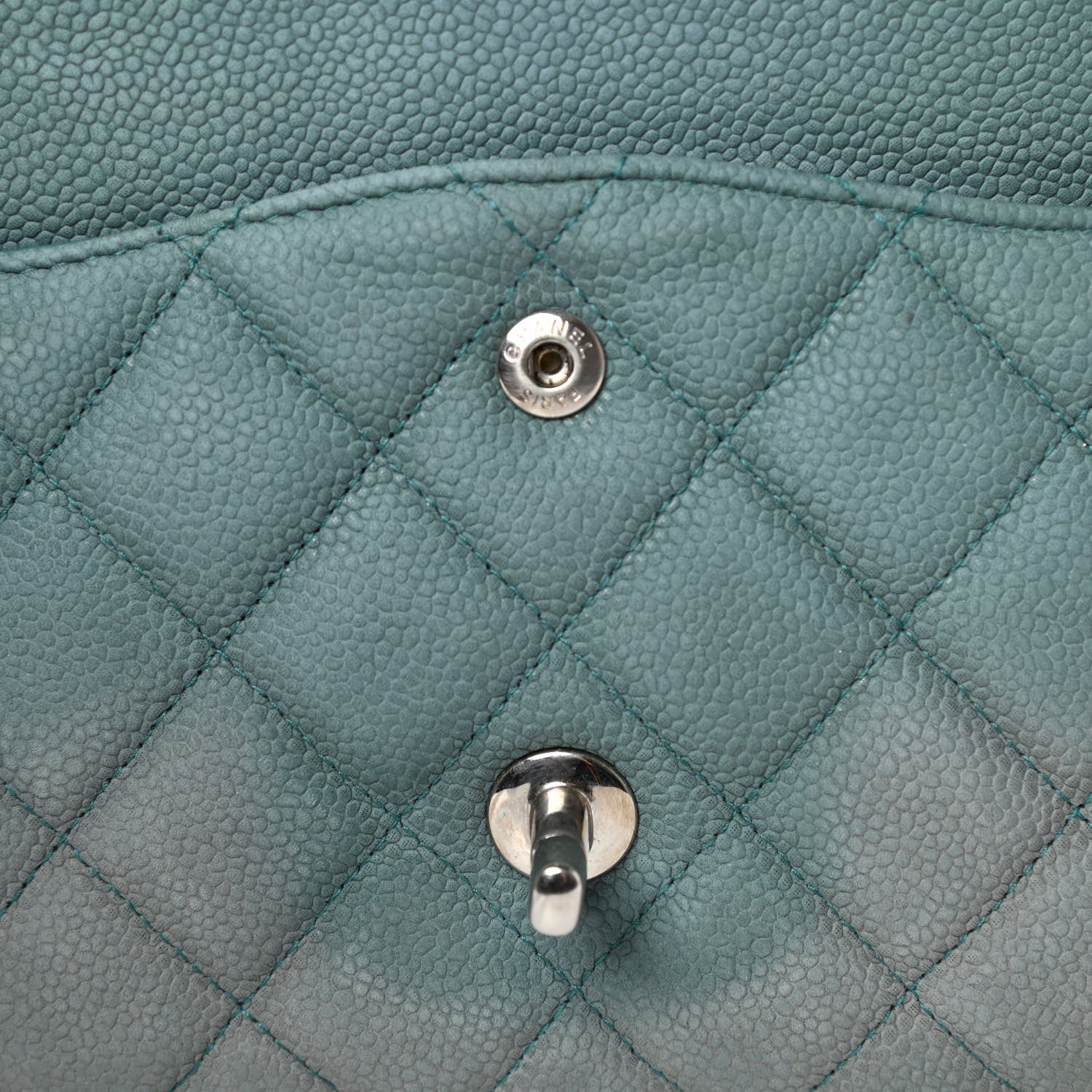 Chanel Iridescent Caviar Quilted Jumbo Double Flap Turquoise 11 of 13