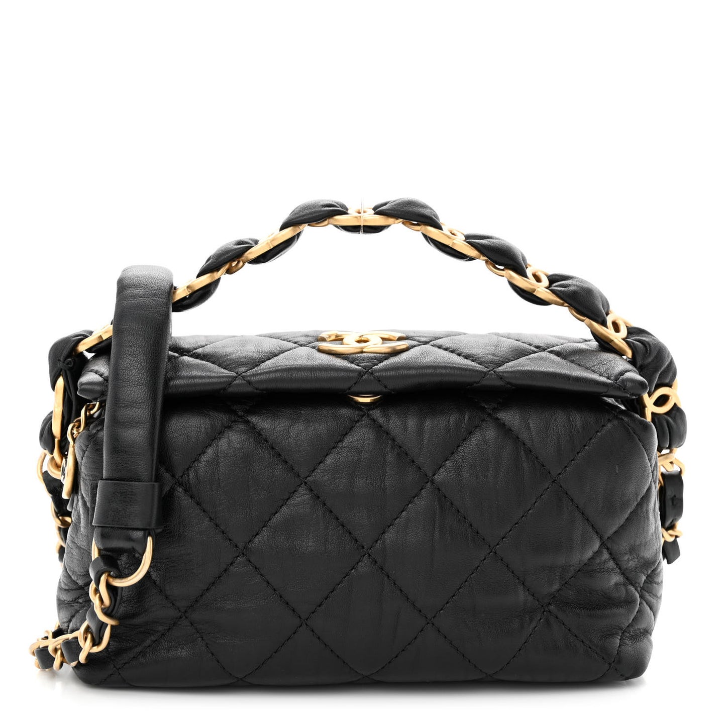 Crumpled Lambskin Quilted Small CC Links Shoulder Bag Black