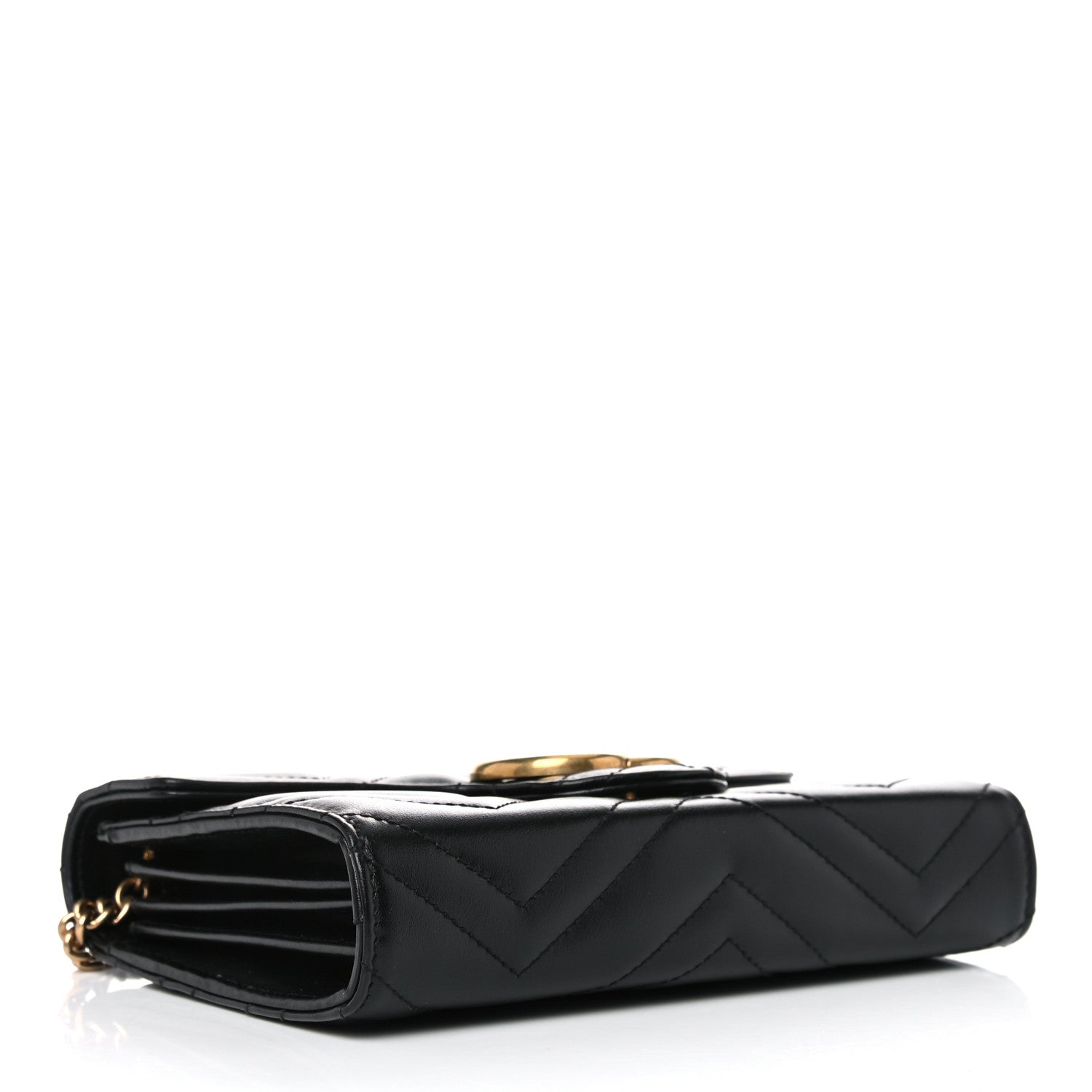 Gucci Calfskin Matelasse GG Marmont Chain Wallet Black 4 of 14