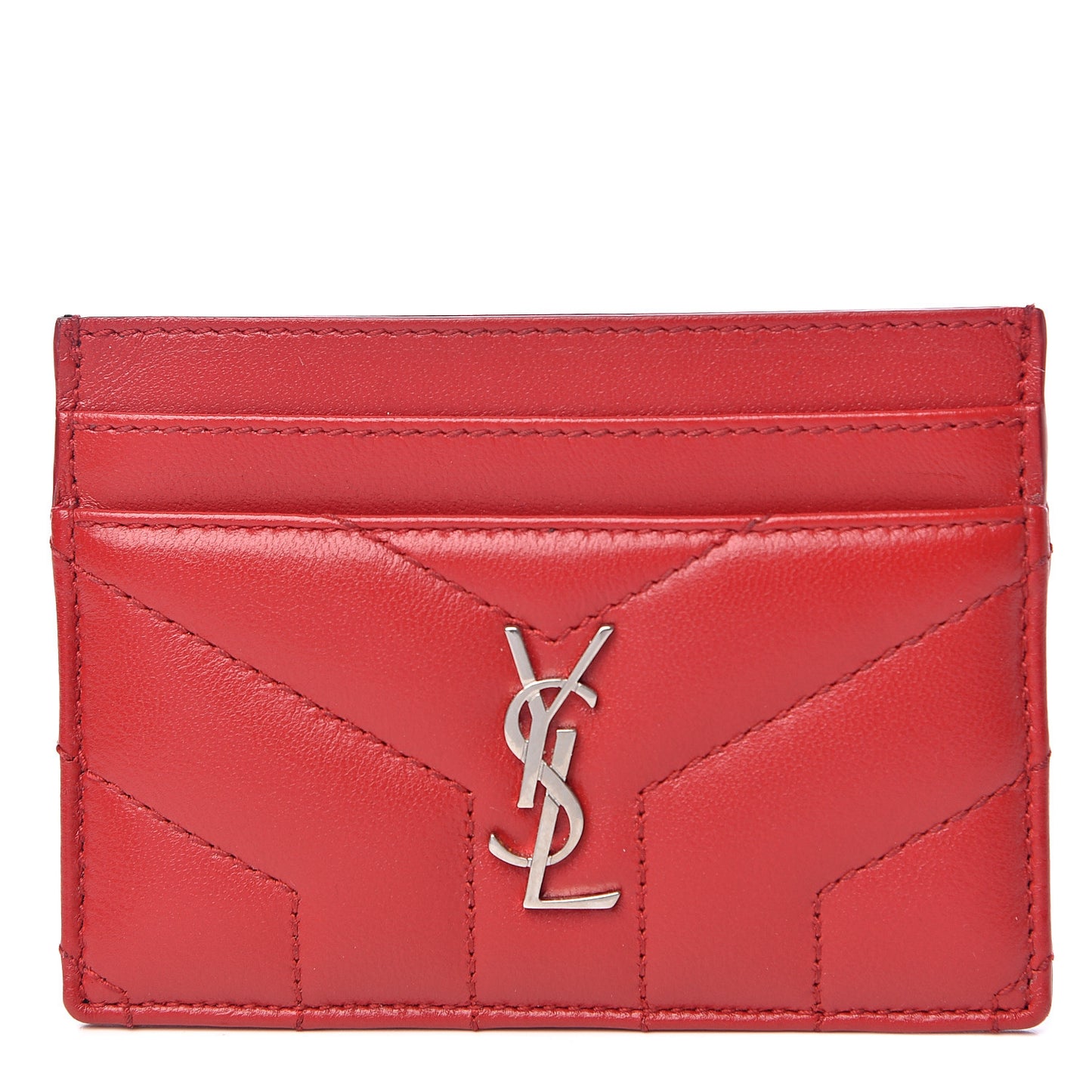 Calfskin Y Quilted Monogram LouLou Credit Card Case Red