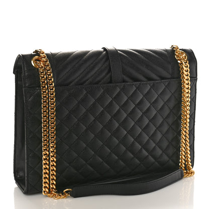 Saint Laurent Grain De Poudre Textured Mixed Matelasse Large Triquilt Monogram Satchel Black 3 of 9