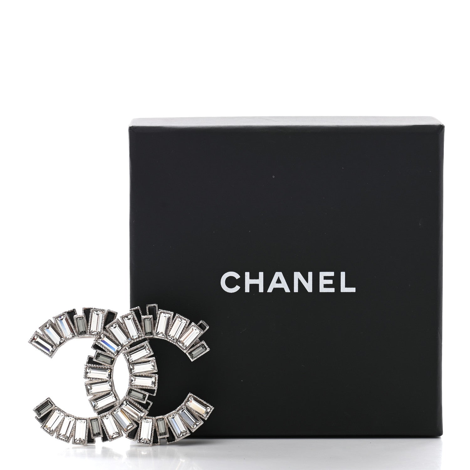 Chanel Crystal Baguette CC Brooch Silver Black 5 of 5