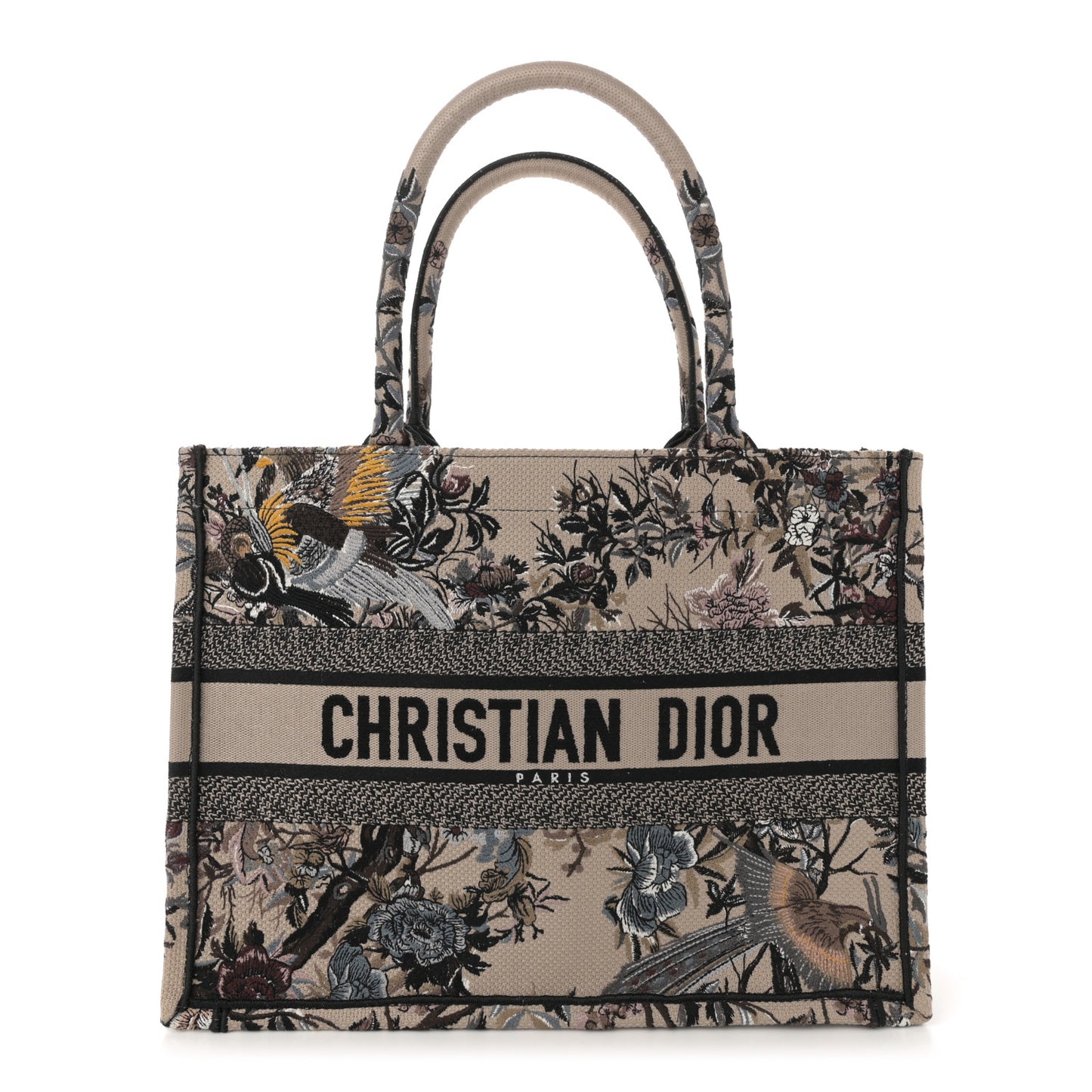 Canvas Embroidered Jardin D'Hiver Medium Book Tote Beige Multicolor