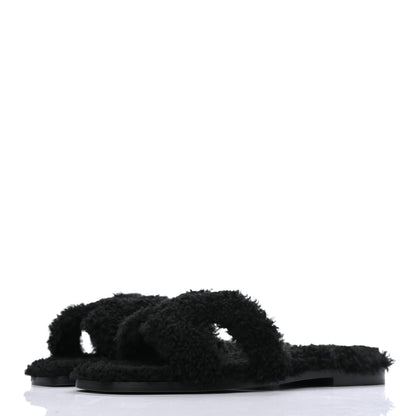Hermes Woolskin Oran Sandals 35.5 Black 3 of 7