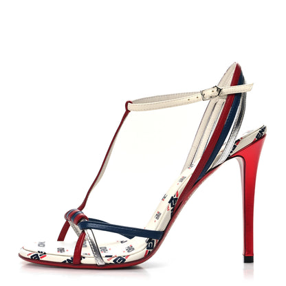 Fendi X FILA Lambskin Mania Logo Print High Heel Sandal 40 White Blue Red Fragola 1 of 8