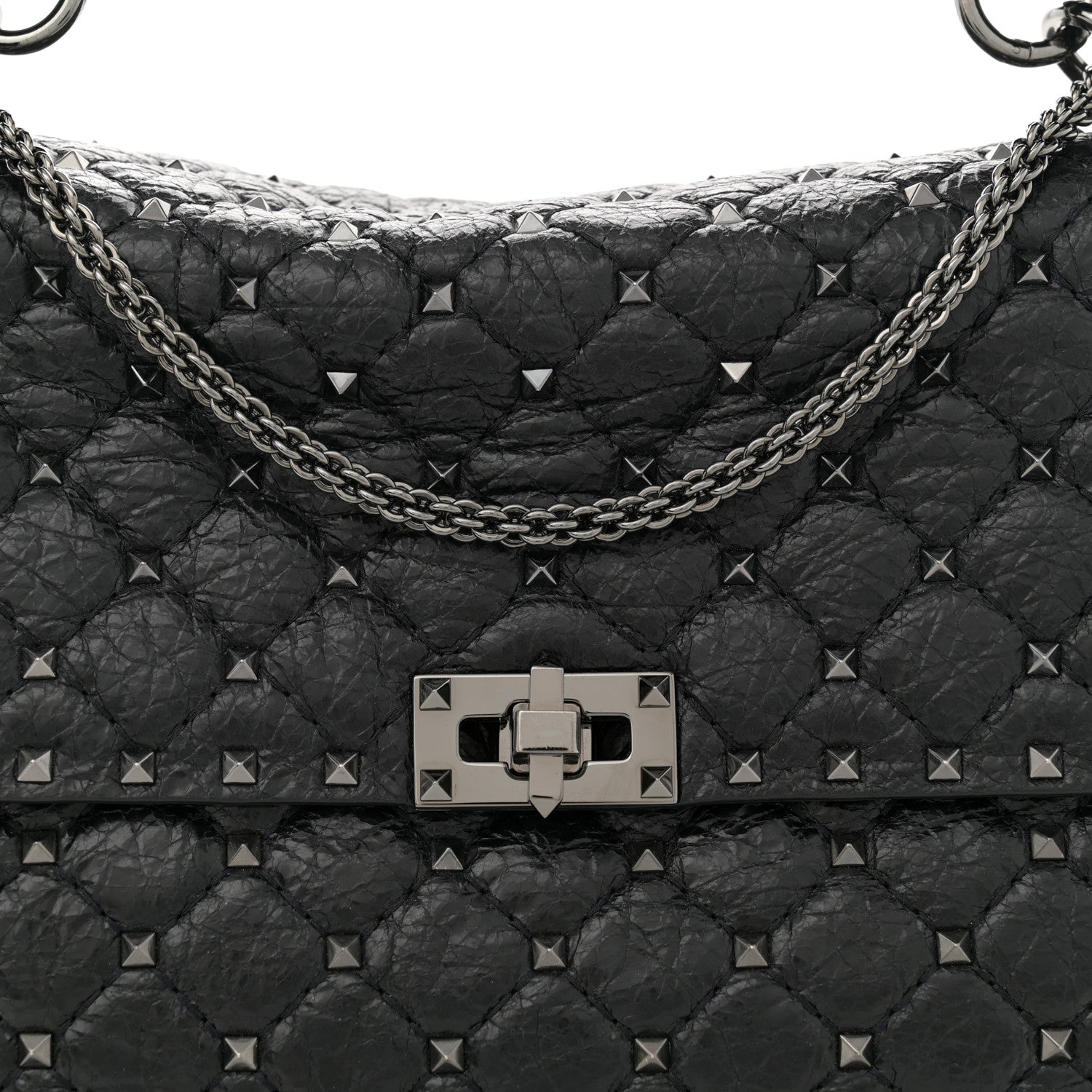 Valentino Garavani Craquele Nappa Large Rockstud Spike Shoulder Bag Black 7 of 11