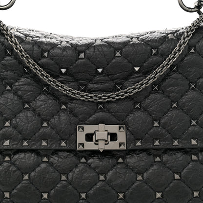 Valentino Garavani Craquele Nappa Large Rockstud Spike Shoulder Bag Black 7 of 11