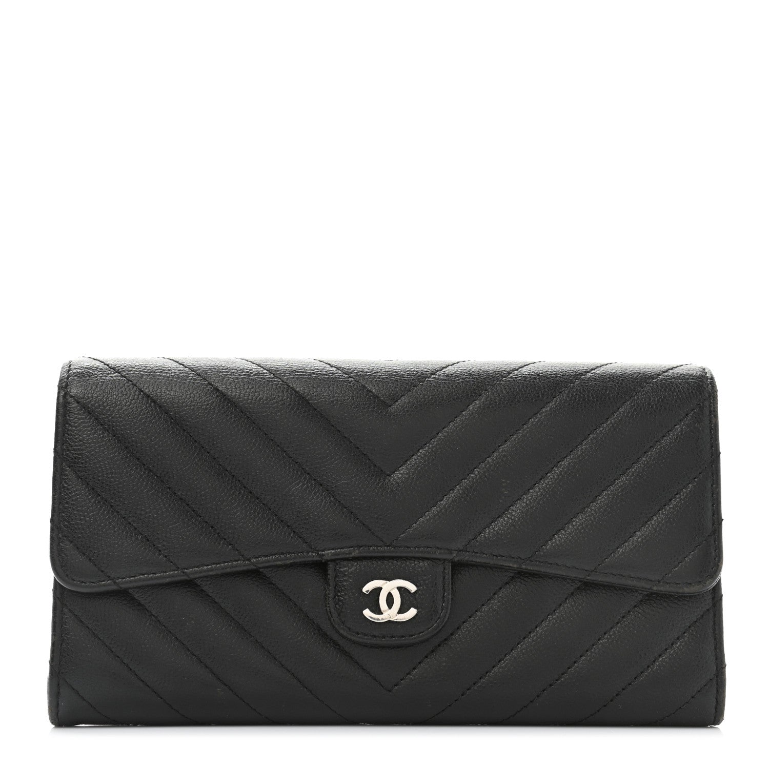 Chanel Caviar Chevron Quilted Large Gusset Flap Wallet Black 1 of 9