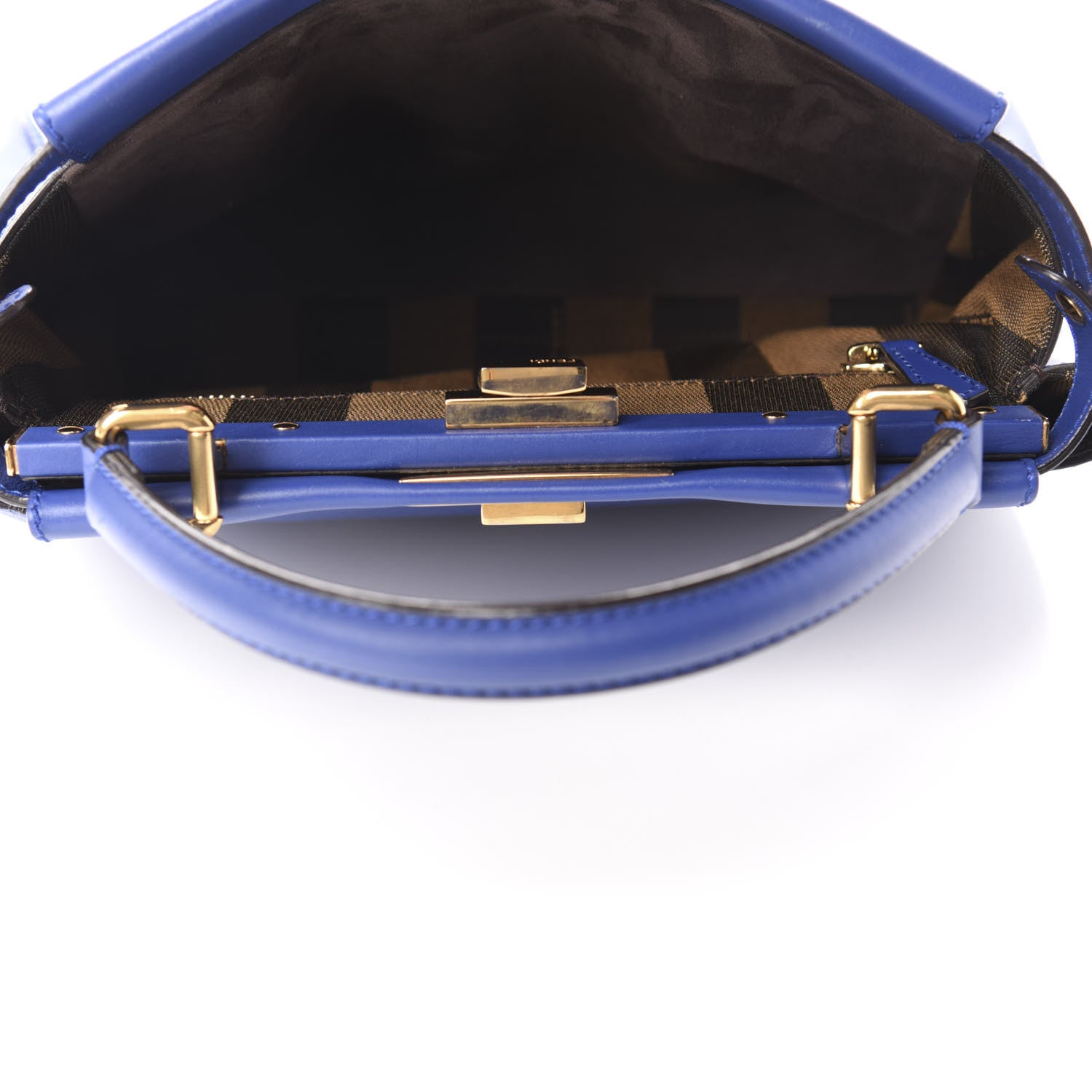 Fendi Vitello Morgan Fabric Jacquard Pequin Medium Peekaboo Iconic Satchel Blue Neon Tobacco 5 of 17