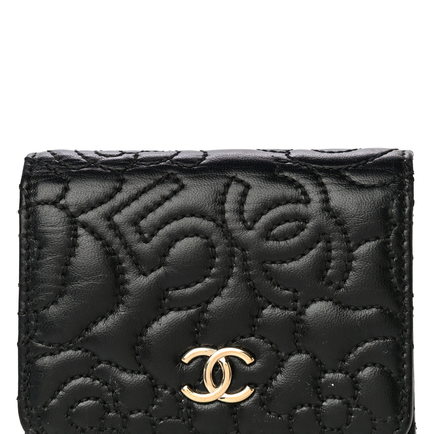 Chanel Lambskin Camellia Embossed Small Wallet Black 9 of 17