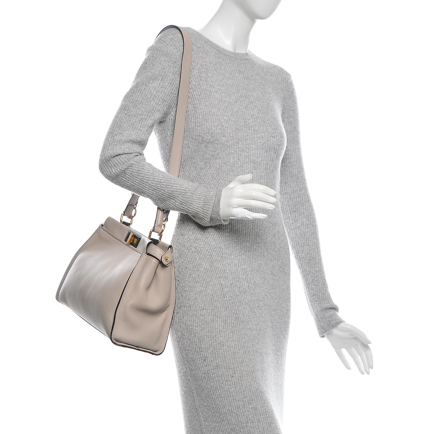 Fendi Vitello Seta Shiny Nappa Medium Peekaboo Iconic Satchel Grigio Polvere Magenta 2 of 6