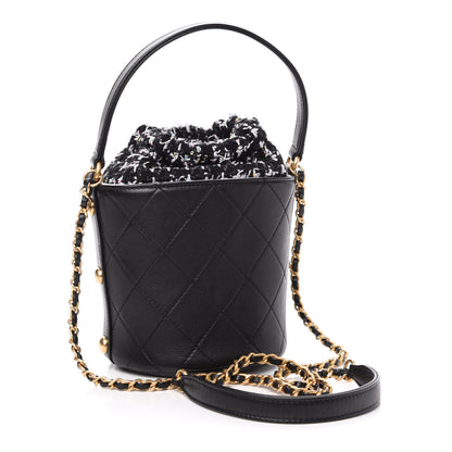Chanel Calfskin Tweed Small CC Chain Bucket Drawstring Bag Black Multicolor 3 of 11