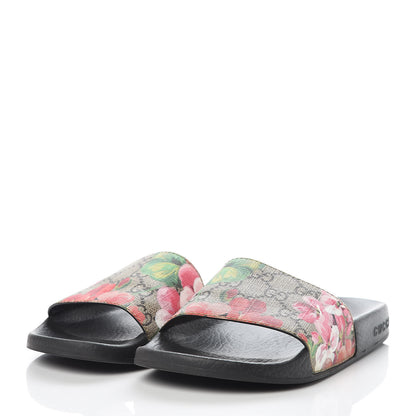 Gucci GG Supreme Monogram Blooms Slide Sandals 34 Beige Multicolor 3 of 11