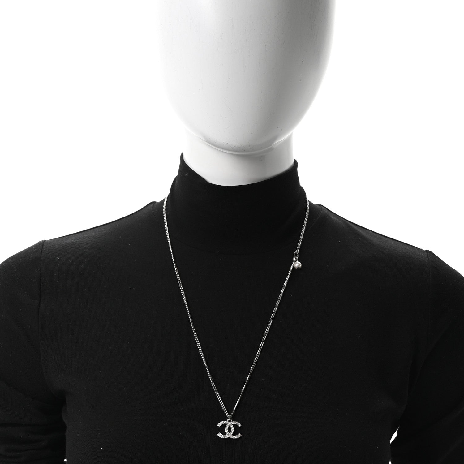 Chanel Crystal Pearl CC Pendant Necklace Silver 2 of 5
