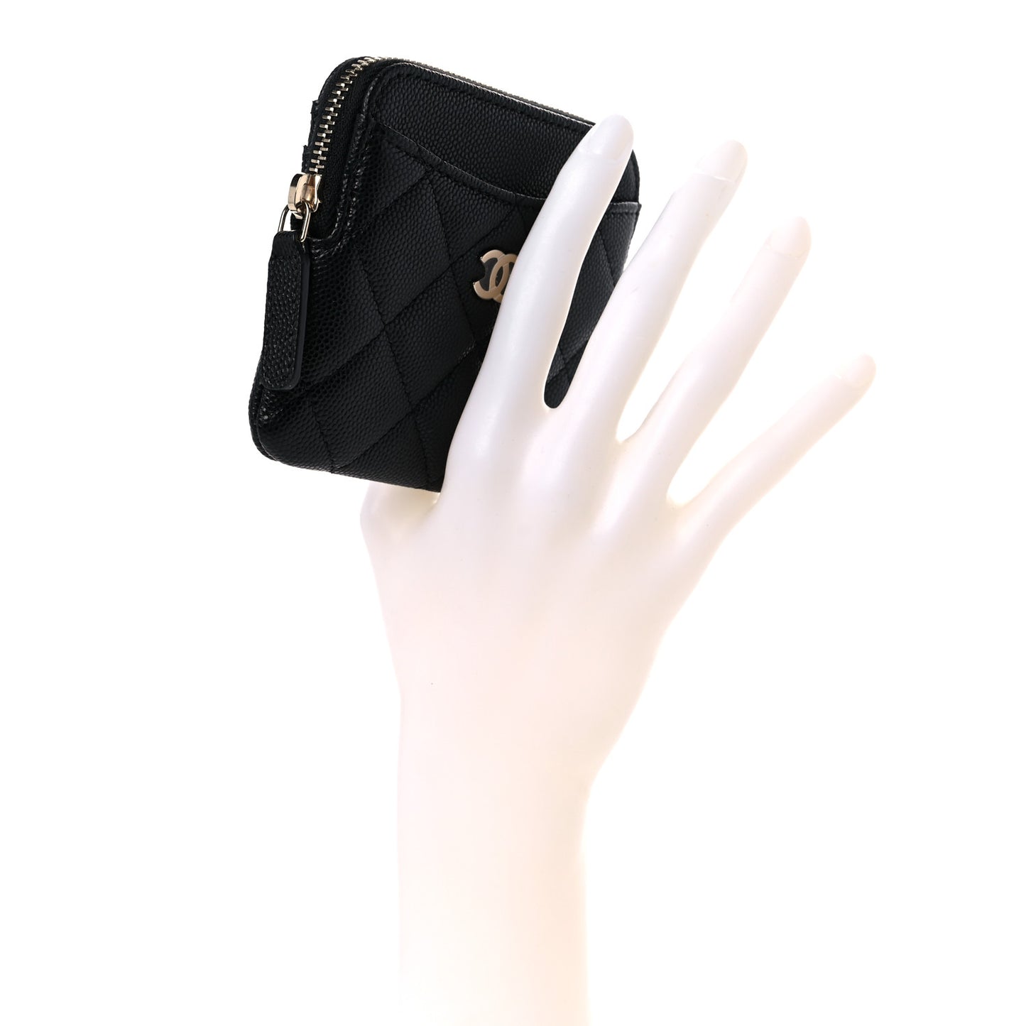 Caviar Quilted Zip Card Holder Wallet Black