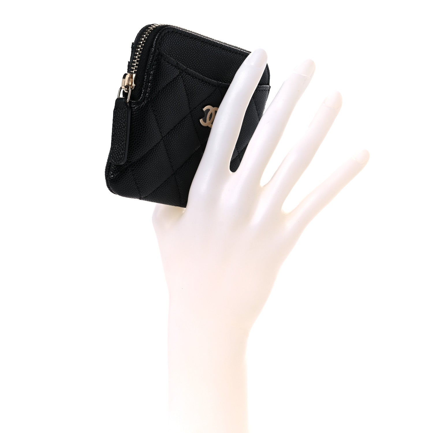 Chanel Caviar Quilted Zip Card Holder Wallet Black 2 of 8
