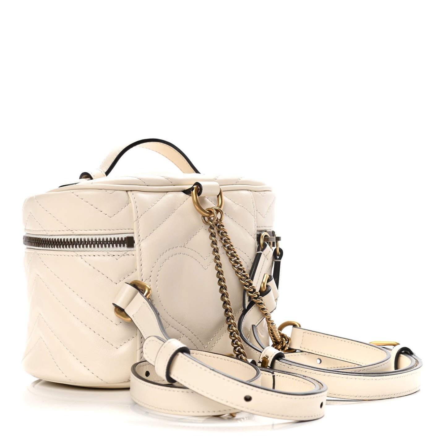 Calfskin Matelasse Mini GG Marmont Round Backpack White
