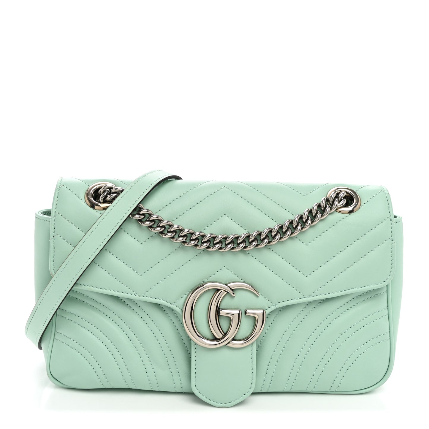 Calfskin Matelasse Small GG Marmont Shoulder Bag Water Green