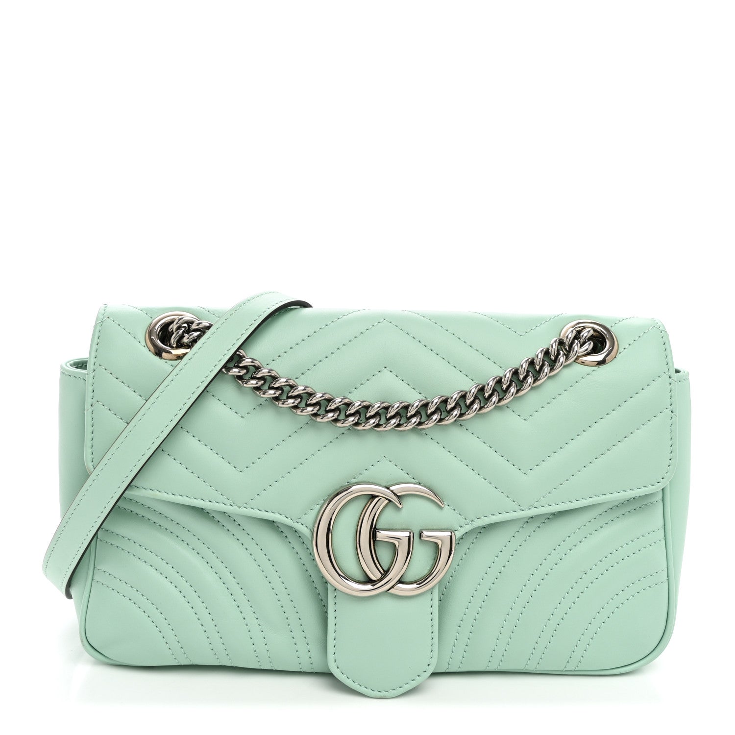 Gucci Calfskin Matelasse Small GG Marmont Shoulder Bag Water Green 1 of 10