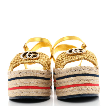Gucci Cotton Malaga Kid Crochet Pearly GG Lilibeth Espadrille Platform Sandals 37.5 Gold 2 of 10