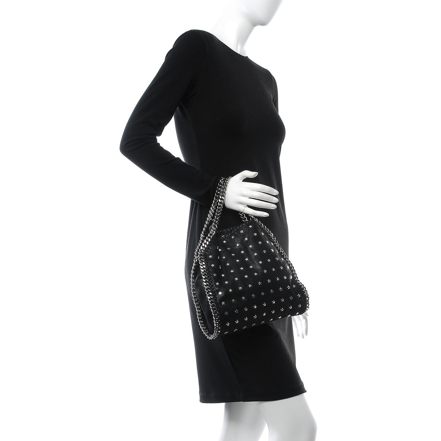 Shaggy Deer Star Studded Mini Falabella Fold Over Tote Black
