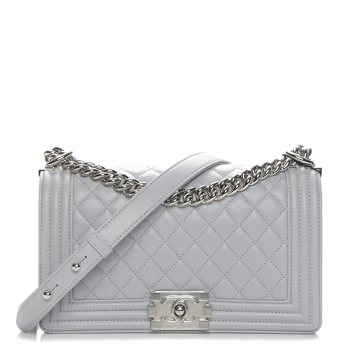Lambskin Quilted Medium Boy Flap Grey