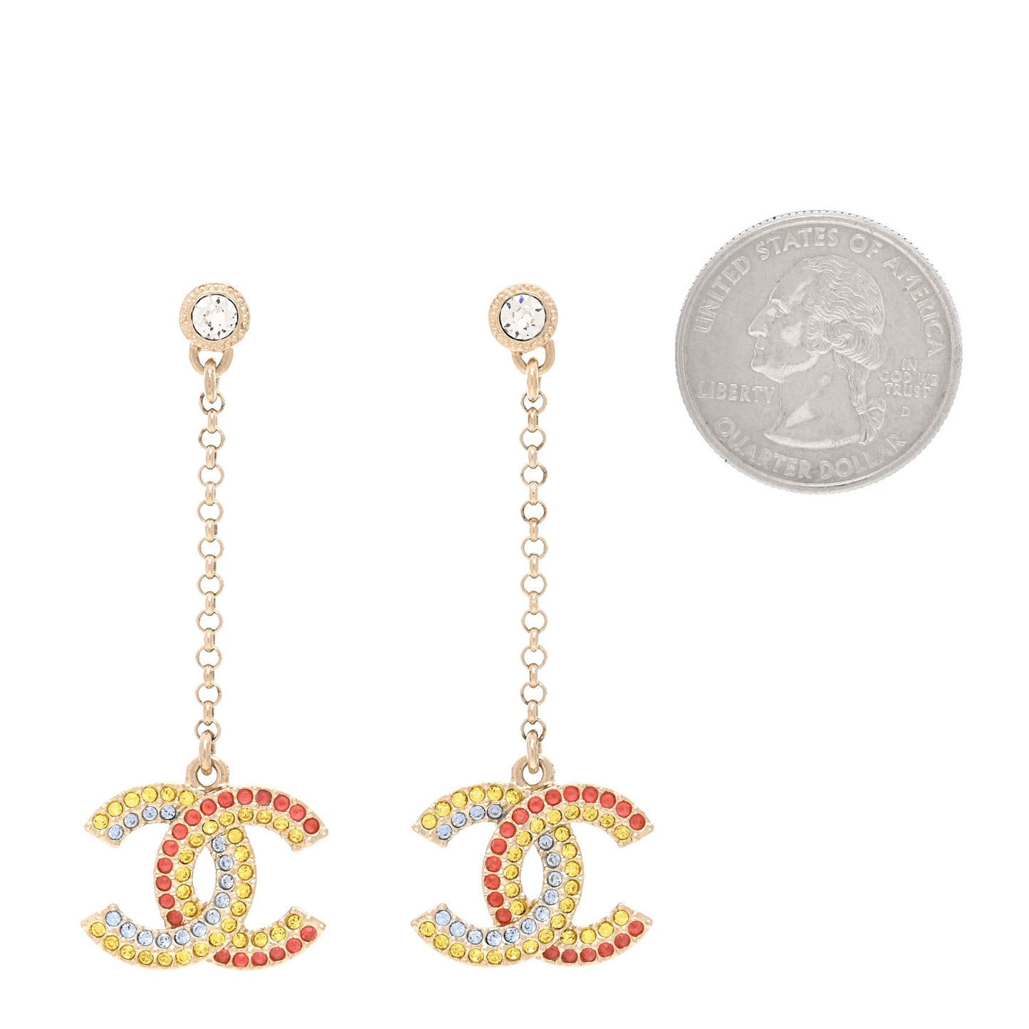 Crystal CC Drop Earrings Gold Multicolor