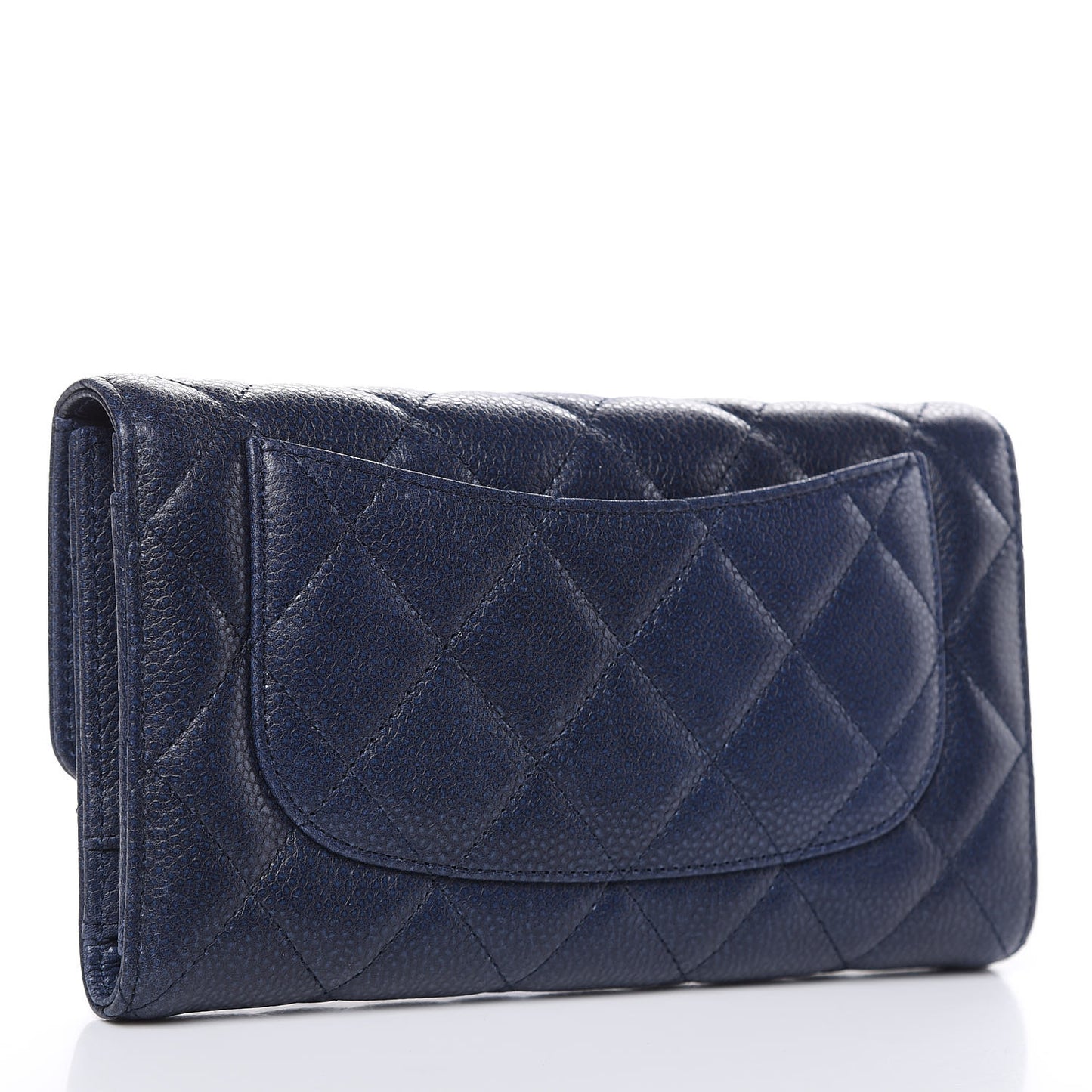Metallic Caviar Quilted Reissue Long Flap Wallet Navy Blue