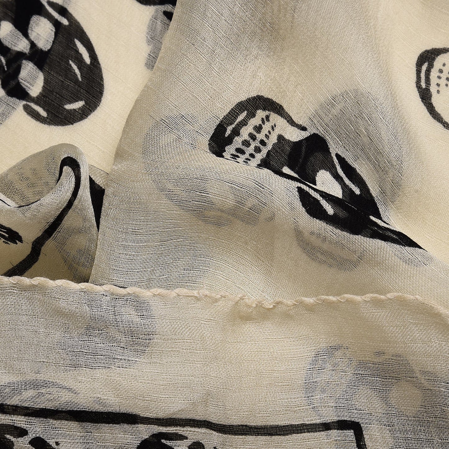 Silk Chiffon Skull Scarf Ivory Black