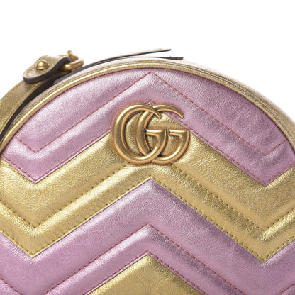 Gucci Metallic Calfskin Matelasse Mini GG Marmont Round Shoulder Bag Gold Pink 11 of 11