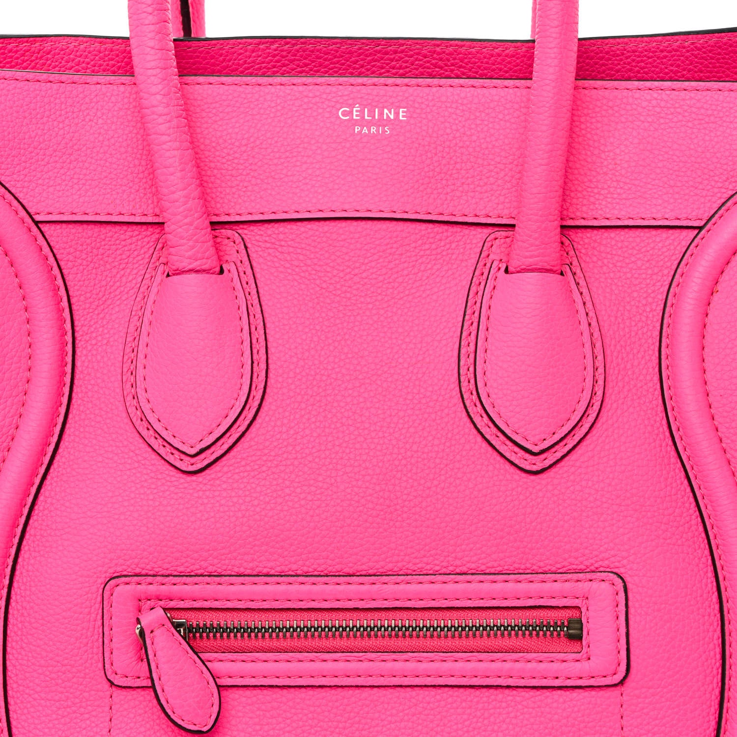 Celine Drummed Calfskin Mini Luggage Fluo Pink 8 of 14