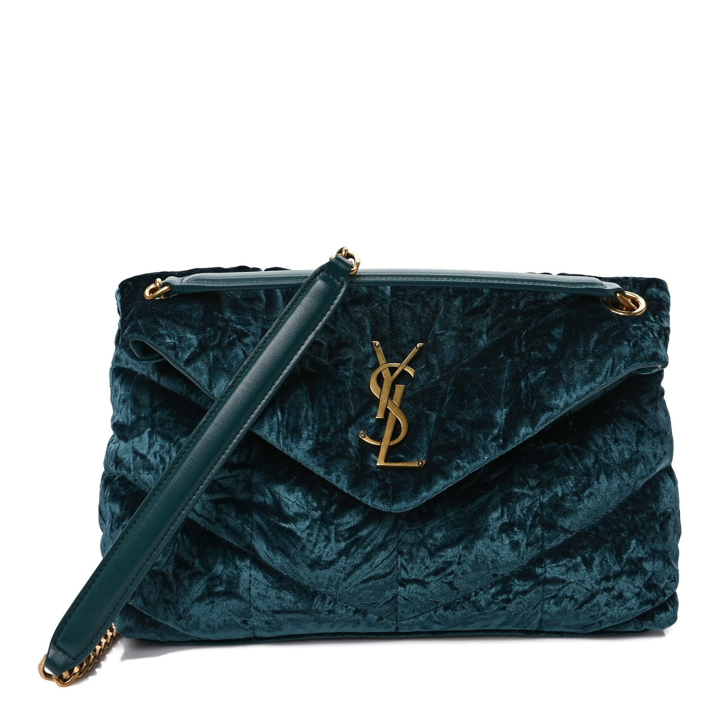 Crushed Velvet Quilted Small Loulou Puffer Monogram Chain Satchel Emerald