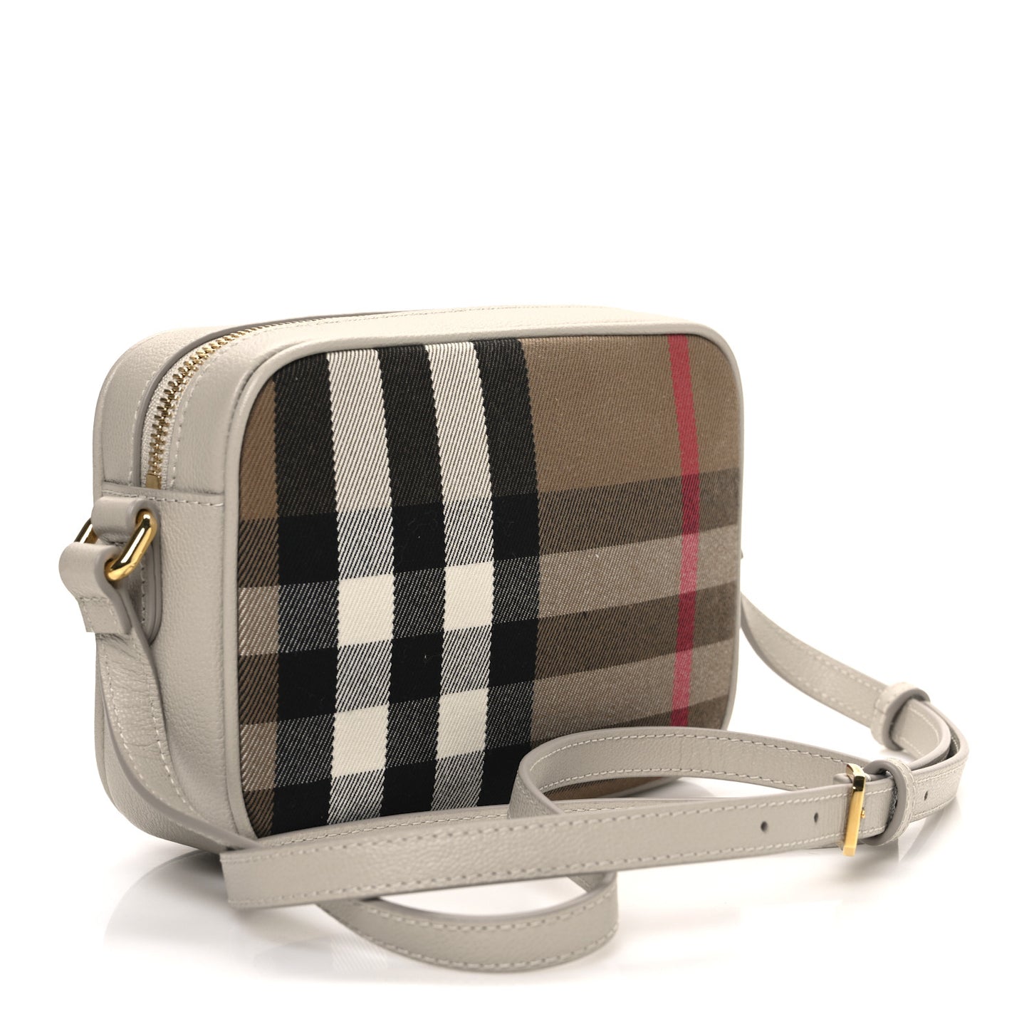 Giant Check Calfskin Small Camera Bag Limestone