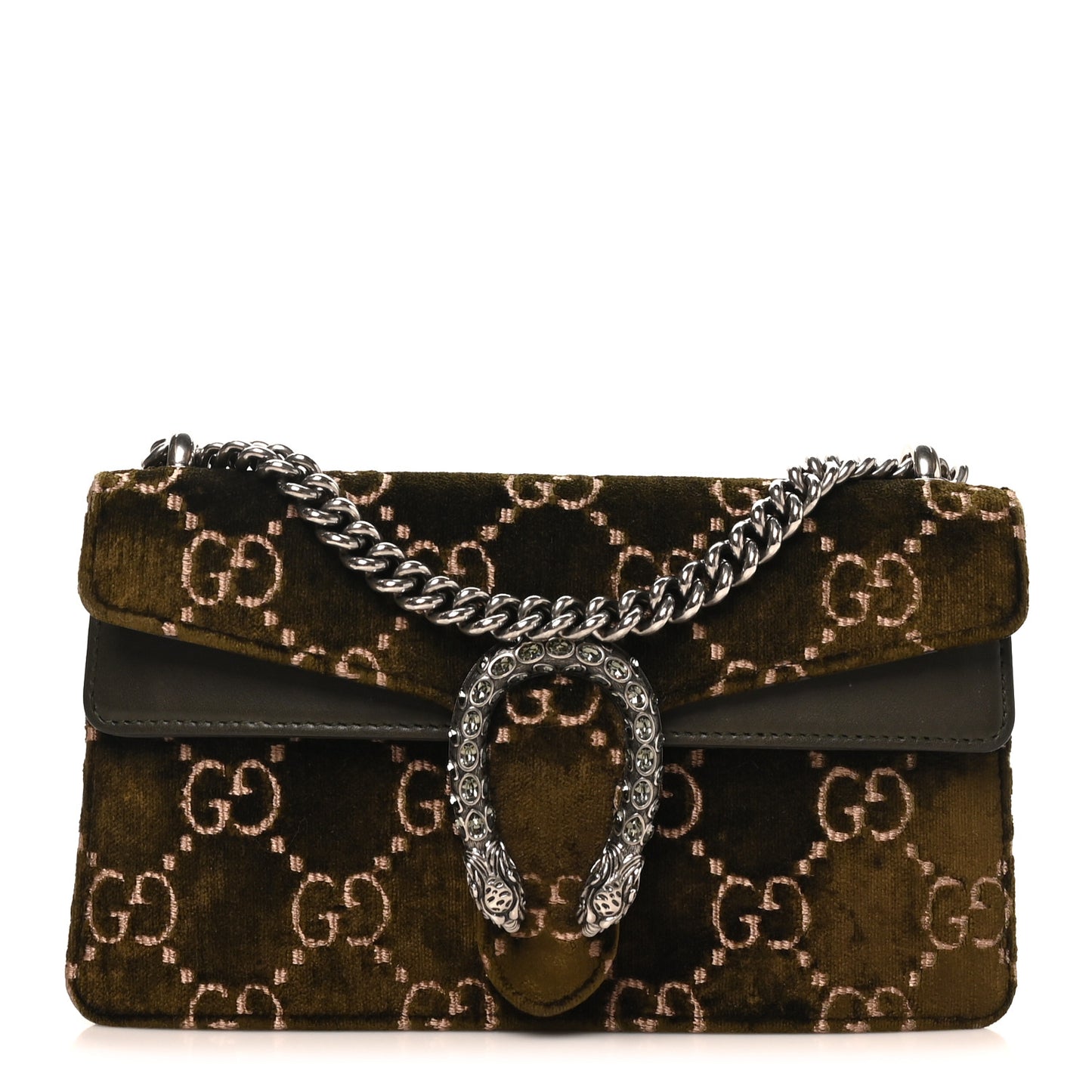 Velvet Moon Calfskin Crystal GG Monogram Small Dionysus Shoulder Bag Dark Olive Rose Gold