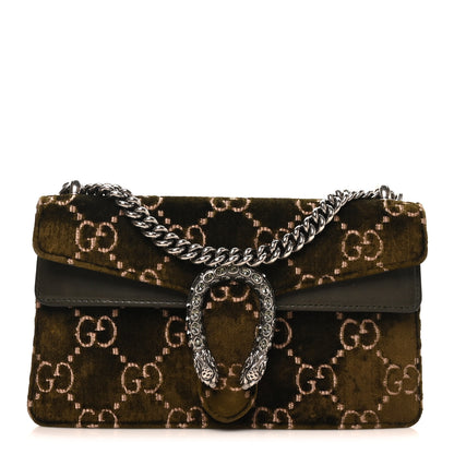 Gucci Velvet Moon Calfskin Crystal GG Monogram Small Dionysus Shoulder Bag Dark Olive Rose Gold 1 of 10