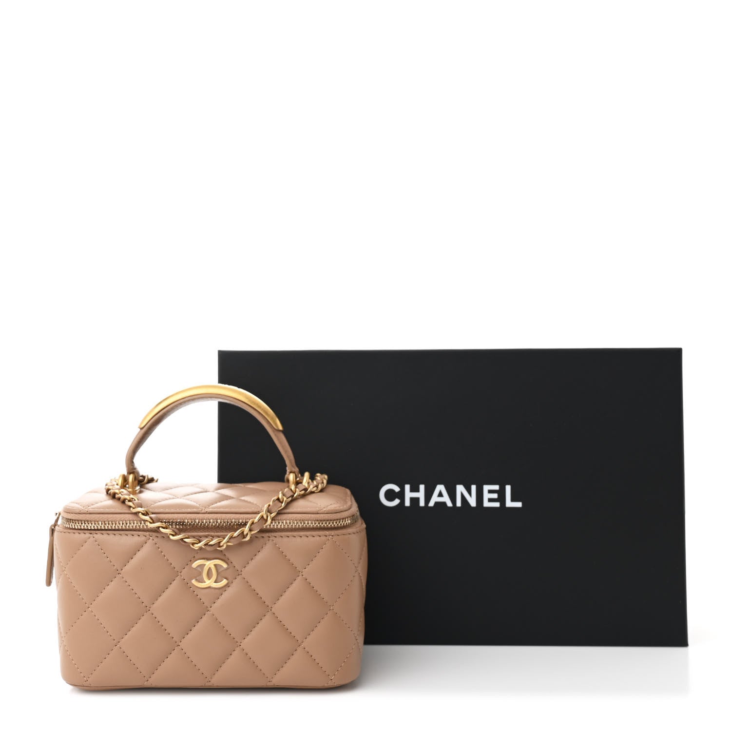 Chanel Lambskin Quilted Metal Small Top Handle Vanity Case With Chain Beige 11 of 11