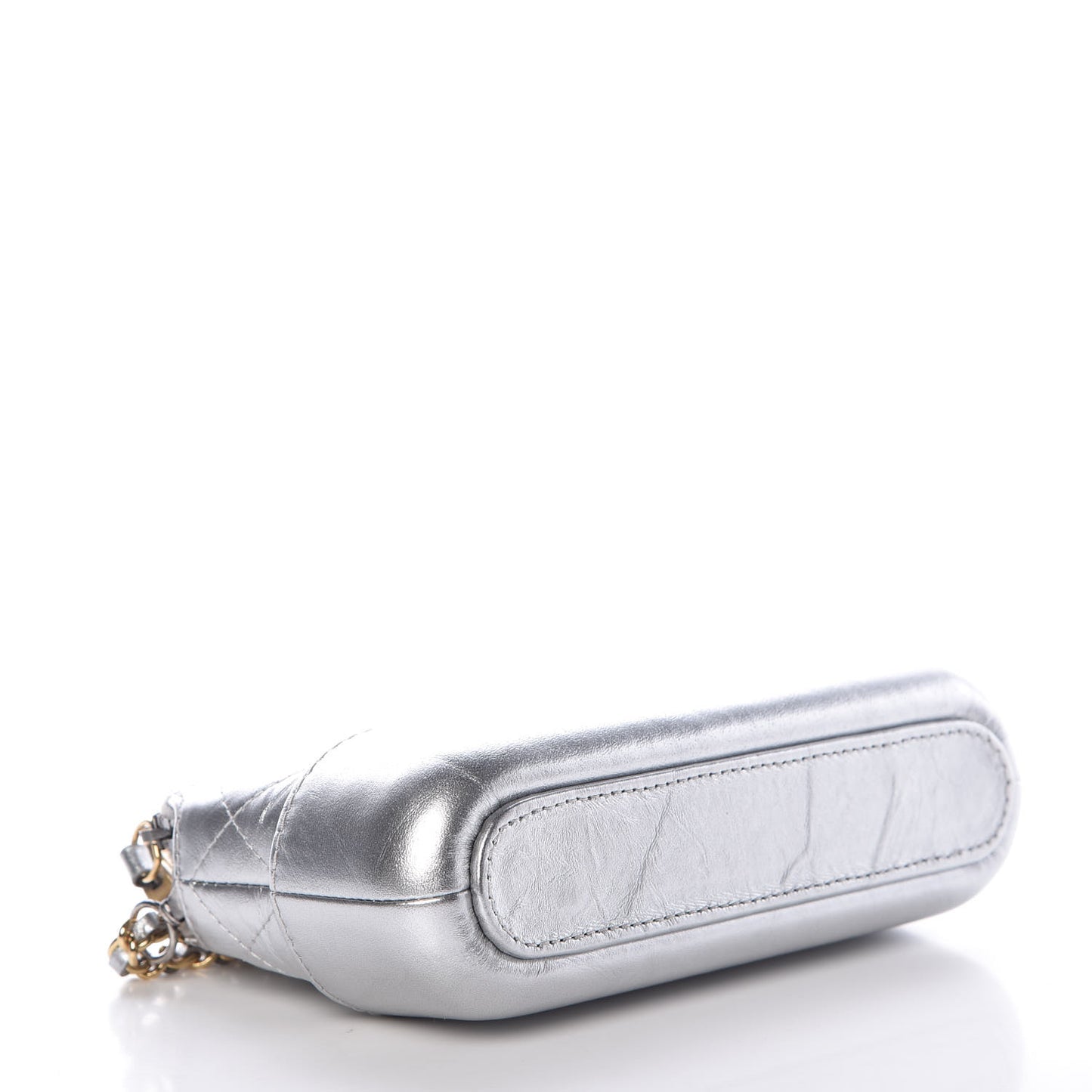 Metallic Lambskin Calfskin Quilted Small Gabrielle Clutch With Chain Silver