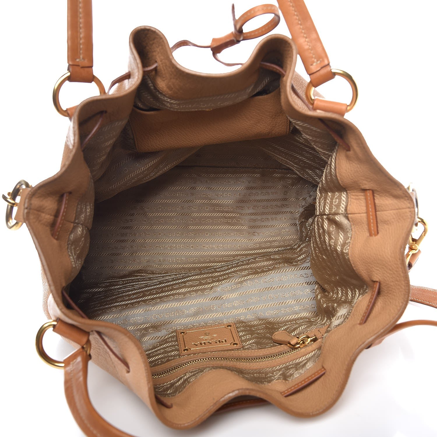 Prada Vitello Daino Drawstring Bucket Tan 6 of 8