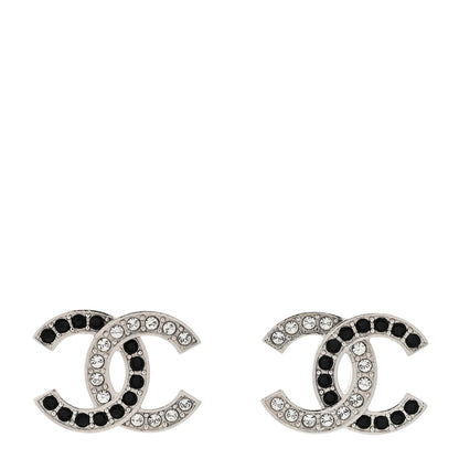 Chanel Crystal CC Stud Earrings Black Silver 1 of 7