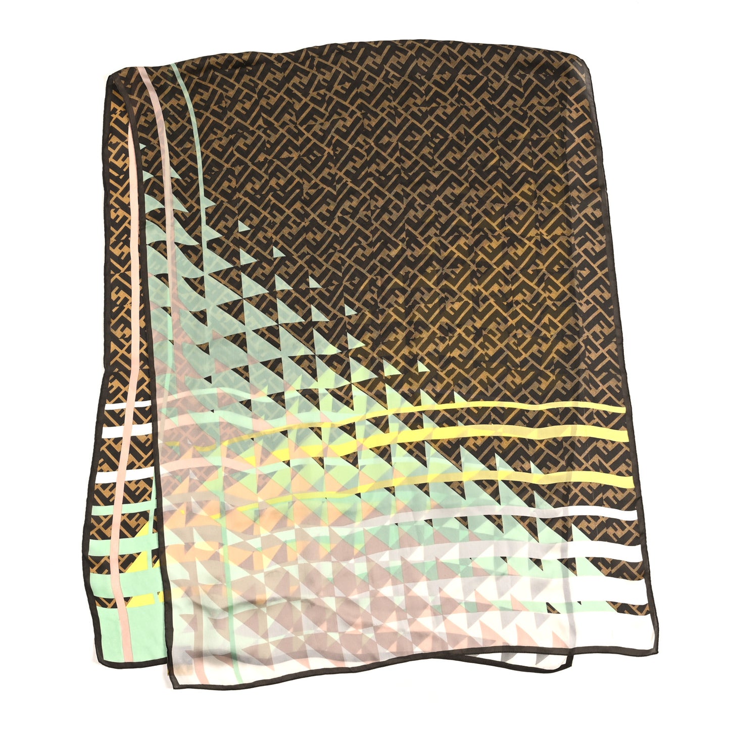 Silk FF Stole Scarf Brown Multicolor