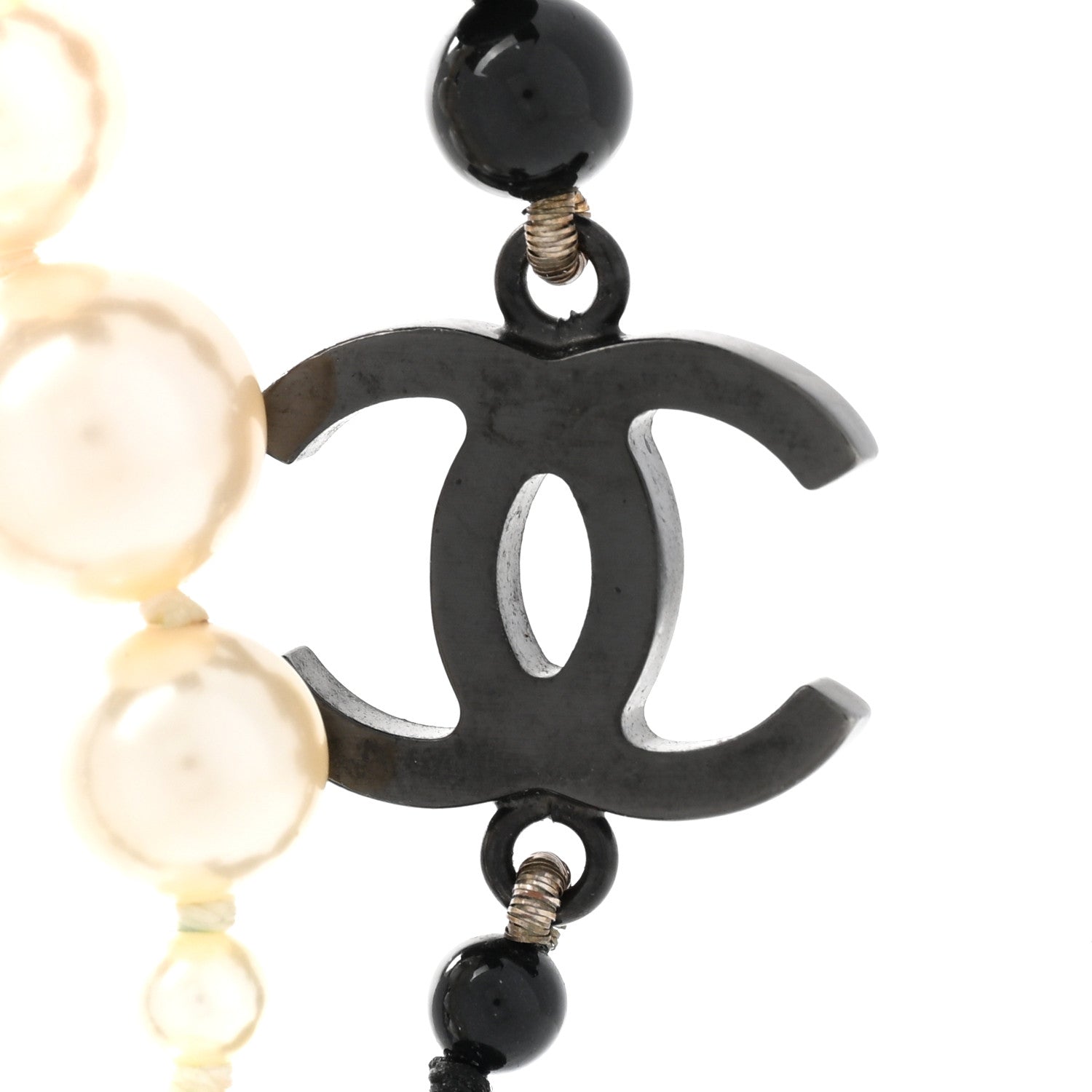 Chanel Pearl CC Beaded Long Necklace Black White 4 of 7
