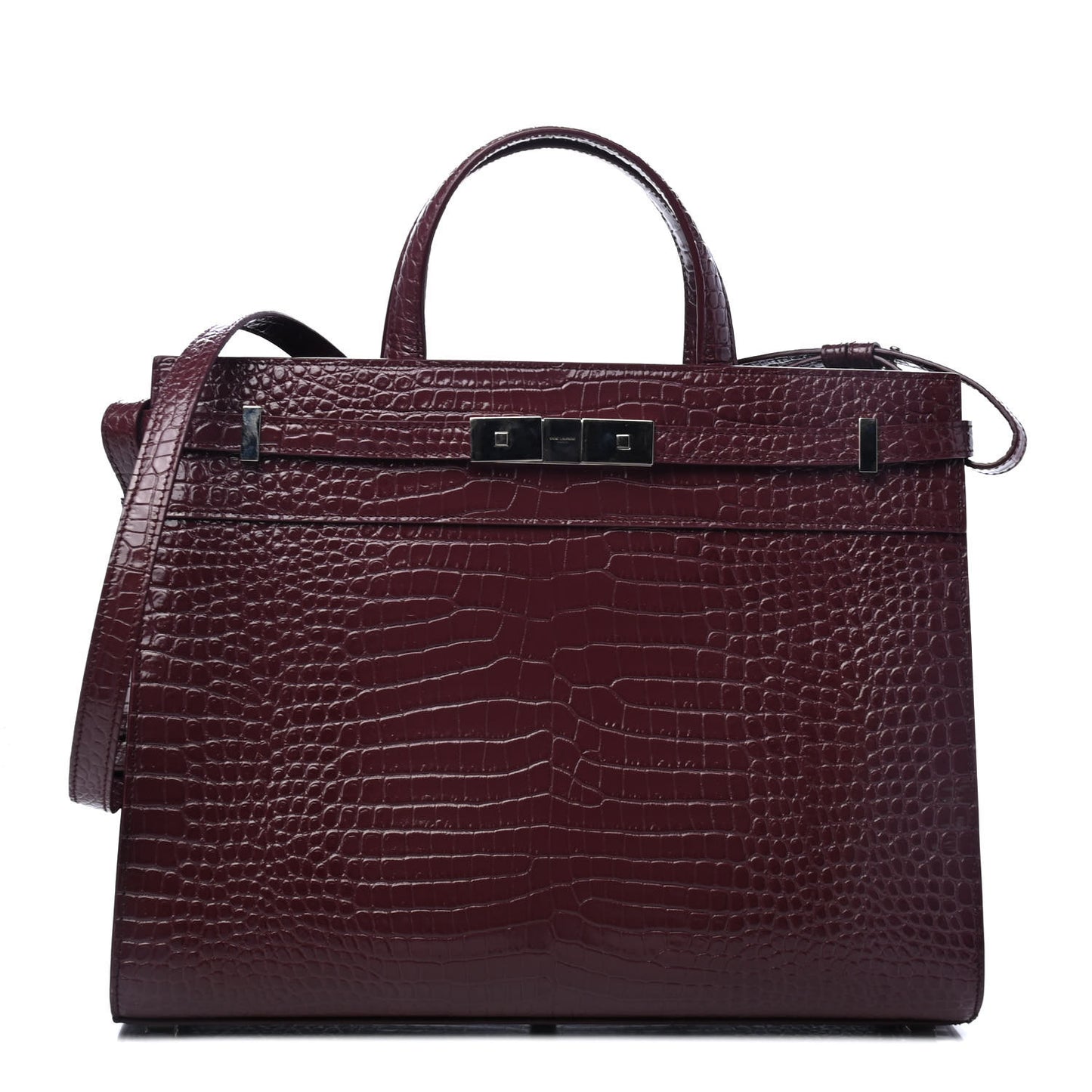 Shiny Calfskin Crocodile Embossed Small Manhattan Shopper Tote Rouge Legion
