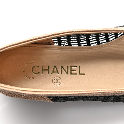 Chanel Raffia Cap Toe Ballerina Flats 38.5 Black Beige 7 of 11