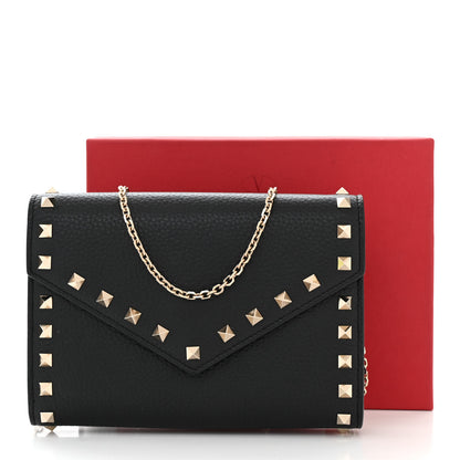 Valentino Garavani Pebbled Calfskin Rockstud Envelope Wallet on Chain Black 11 of 11