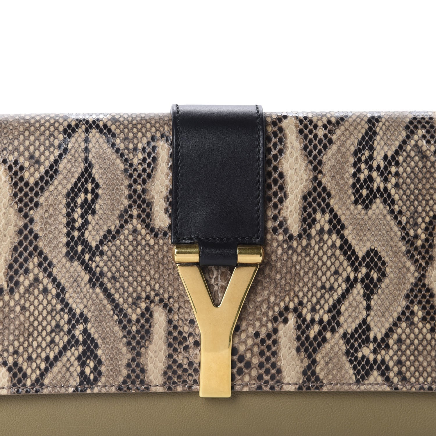 Saint Laurent Snakeskin Calfskin Y Ligne Clutch Black Olive 10 of 11