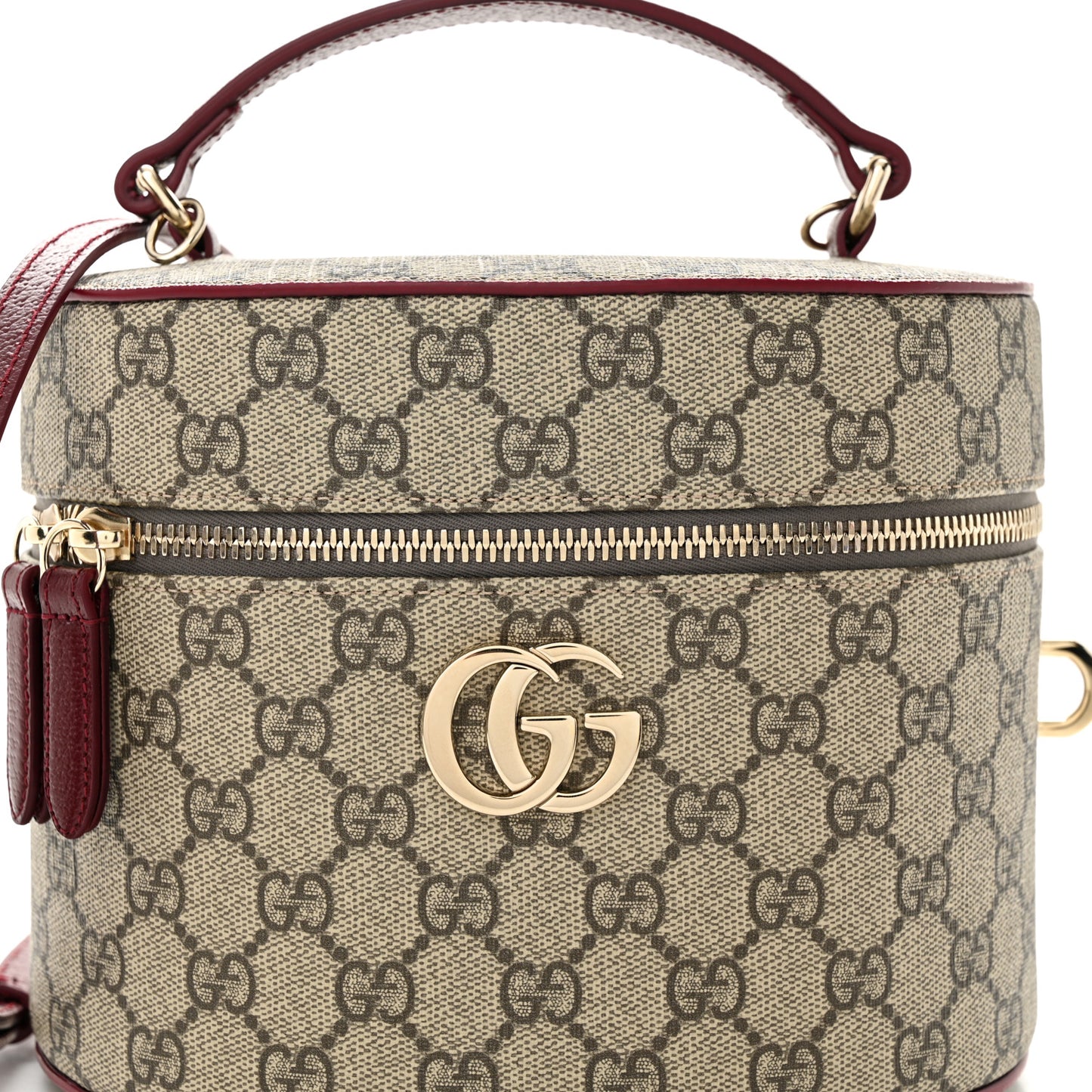 GG Supreme Monogram Ancora Calfskin Vanity Cosmetic Case Beige Ebony Rosso